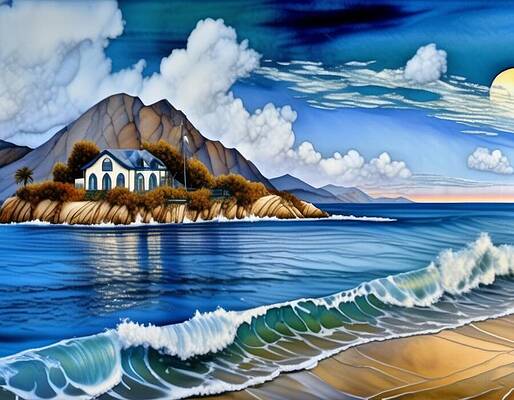 Landscape Wall Art featuring the digital art Watching The Island House by Eris And AI