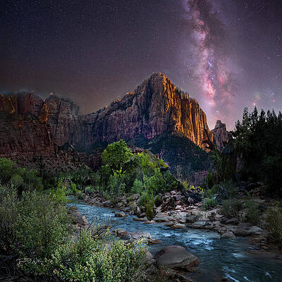 Mountain Under a Starry Night Sky Photograph
