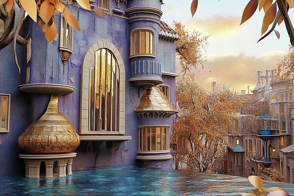 Colorful Digital Art - Water Edge Street by Eris And AI