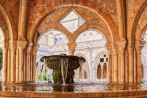 Wall Art featuring the photograph Water Fountain At Poblet Monastery, Catalonia, Spain by Tatiana Travelways