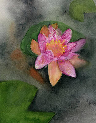 Flower Painting - Water Lily And Fish, July Birth Flower by Elizabeth Reich