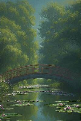 Serene Digital Art - WaterLily Pond Digital Oil Painting by Nature Oil Painting