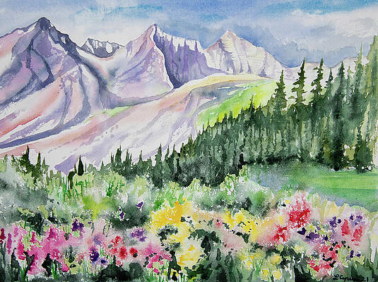 Painting - Watercolor - Blue Lakes Basin Summer Landscape by Cascade Colors