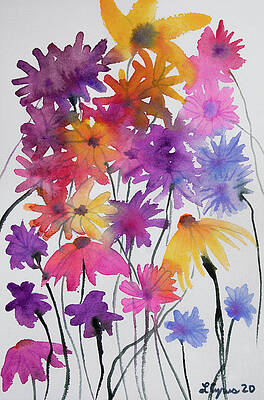 Painting - Watercolor - Colorful Garden Blooms by Cascade Colors