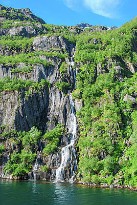 Wilderness Wall Art featuring the photograph Waterfall In Trollfjord, Lofoten Islands, Norway by Nancy Gleason