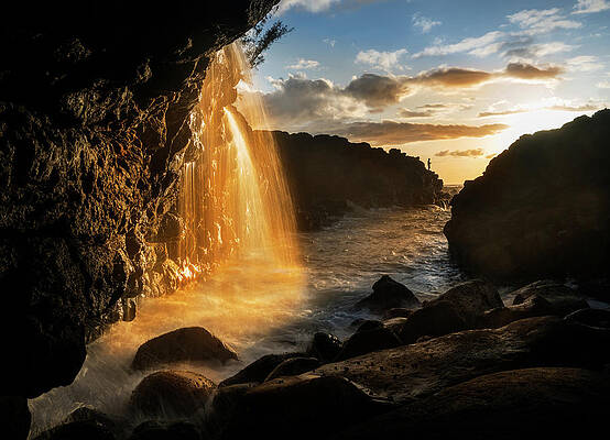 Hawaii Wall Art featuring the photograph Waterfall Near Queens Bath In Princeville Kauai by Steven Heap