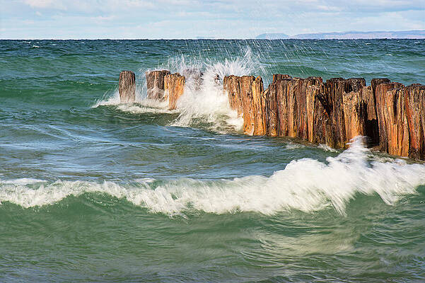Waves Crashing Against Old Pier Wall Art