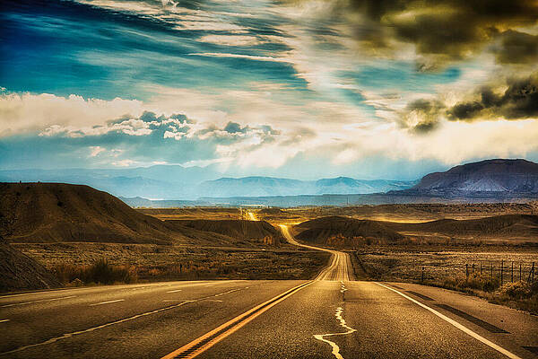 Sky Photograph - Wavy, Glowing Country Road In Utah by Tatiana Travelways