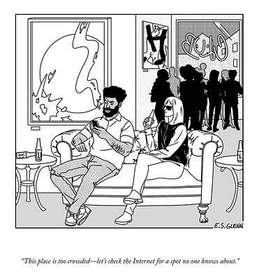 Crowd Drawing - Way Too Crowded by Everett S Glenn