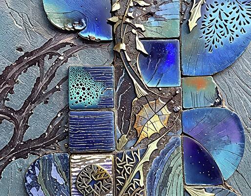 Intricate Blue and Gold Mosaic Wall Art