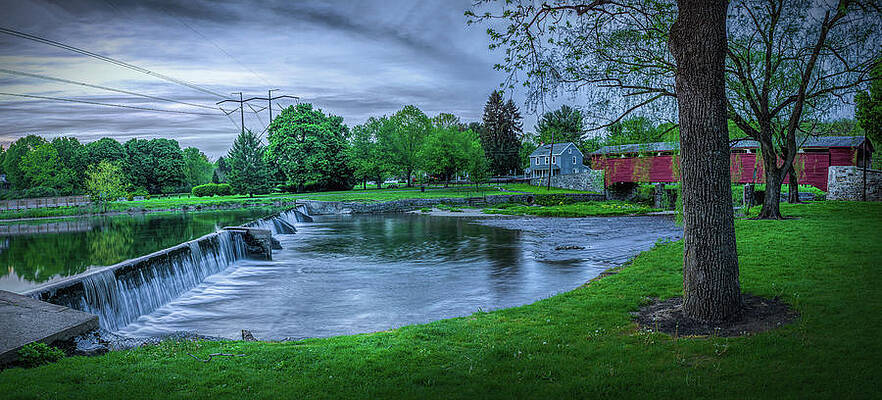 Wall Art featuring the photograph Wehr's Dam And The Covered Bridge by Jason Fink