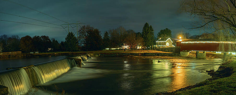 Light Wall Art featuring the photograph Wehr's Dam At Night - Holiday Lights by Jason Fink