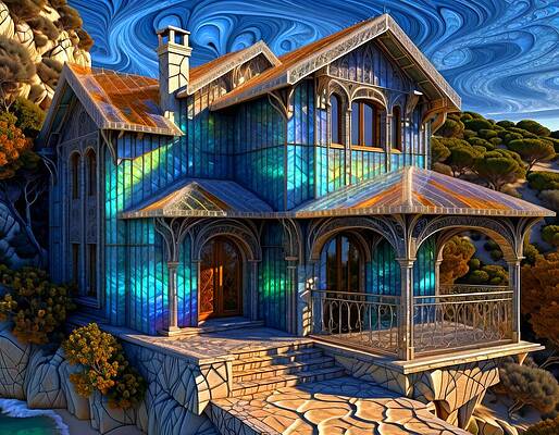 Whimsical Digital Art - Welcoming Cottage by Eris And AI