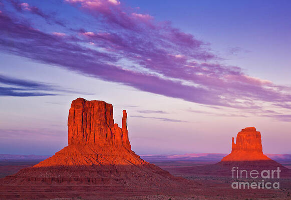 Dramatic Photograph - West Mitten Butte And East Mitten Butte, The Mittens At Sunset, Monument Valley, Arizona, USA by Neale And Judith Clark