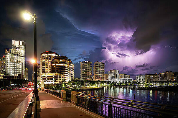 Bridge Wall Art featuring the photograph West Palm Beach Lightning by Owen Weber