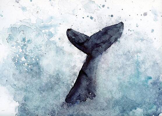 Watercolor Painting - Whale Of A Tale, Ocean Splashing Whale Tail by Elizabeth Reich