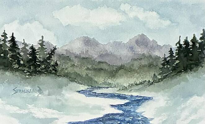 Tranquil Snowy Mountain Landscape Painting