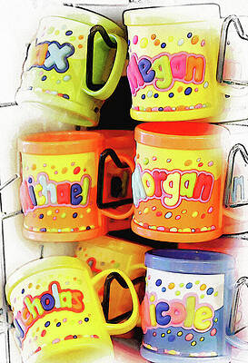 Wall Art featuring the mixed media Whimsical Mugs For Kids by Tatiana Travelways