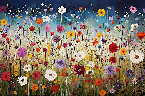Vibrant Wall Art featuring the painting Whimsy Blooms by Land of Dreams