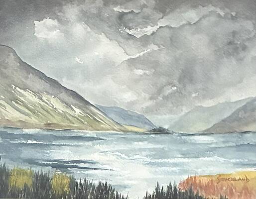 Tranquil Mountain Lake Scene Painting