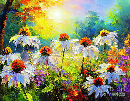 Summer Digital Art - White Coneflowers by Macro Abundance