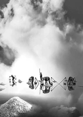 Salt Workers in Reflection Photograph