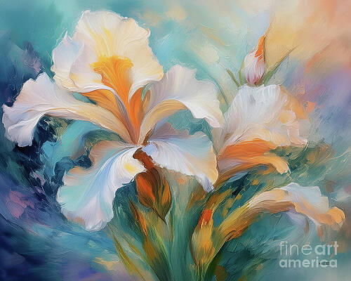 Vintage Wall Art featuring the ai art White Iris by Macro Abundance