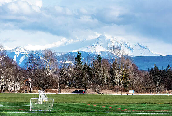 2023 Photograph - White Mt Baker And Green Soccer Field by Tom Cochran