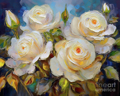 Nature Wall Art featuring the ai art White Roses by Macro Abundance