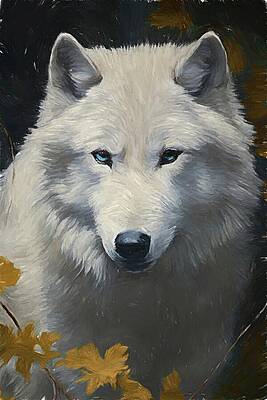 Wildlife Digital Art - White Wolf Digital Oil Painting by Nature Oil Painting