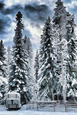 Winter Wall Art featuring the digital art Whitefish Montana Countryside Winter Scene - Painterly by Tatiana Travelways