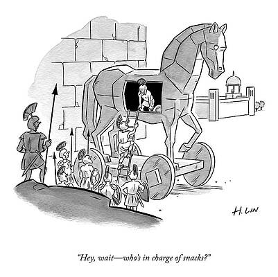 Battle Wall Art featuring the drawing Who's In Charge Of Snacks? by Hartley Lin