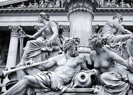 Monochromatic Wall Art featuring the photograph Wien- Pallas-Athena-Brunnen by Anorel