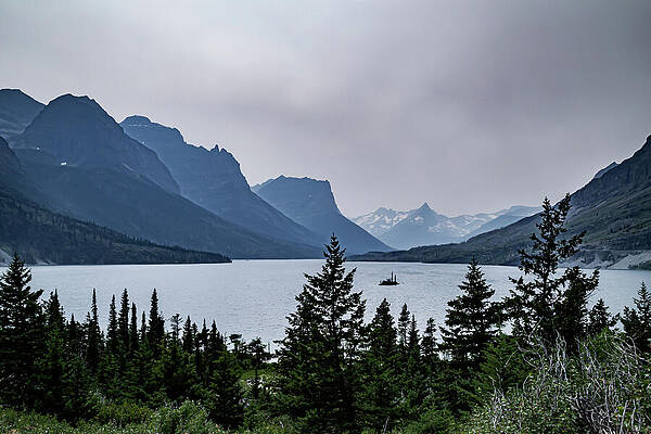 Mountainous Lake View at Dusk Wall Art