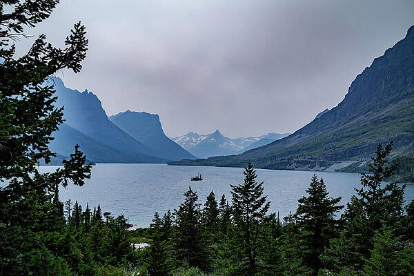 Mountain Lake with Pine Trees Wall Art