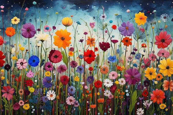 Vibrant Wall Art featuring the painting Wildflower Meadow by Land of Dreams