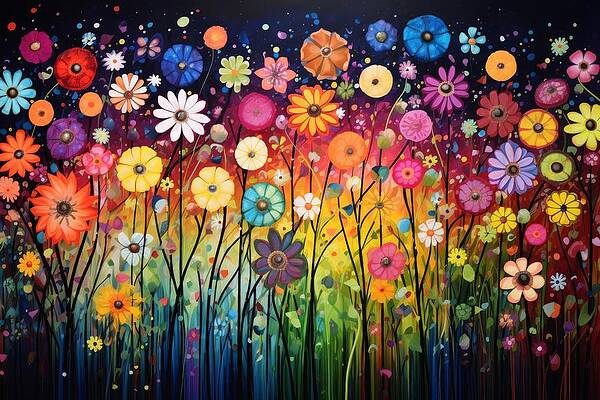 Vibrant Wall Art featuring the painting Wildflower Serenade by Land of Dreams