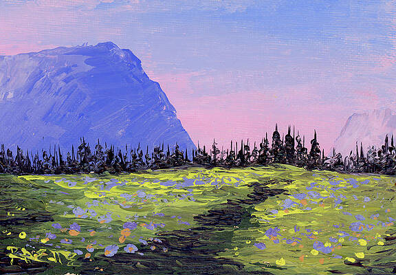 Mountain Wall Art featuring the painting Wildflowers At Logan Pass At Sunset by Raette Meredith