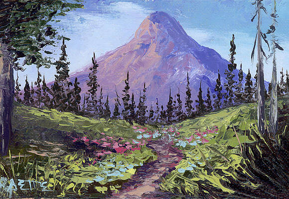 Mountain Wall Art featuring the painting Wildflowers On Gunsight Lake Trail by Raette Meredith
