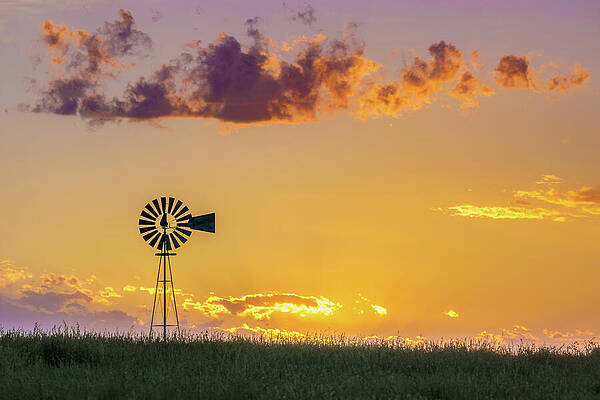 Sunset Wall Art featuring the photograph Windmill At Sunset by Dave King