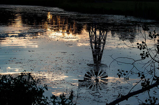 Water Photograph - Windmill Silhouette Reflections by Bonnie Colgan