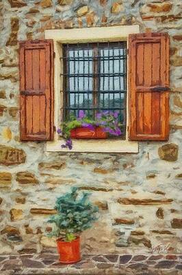 Reflection Wall Art featuring the painting Window In A Stone Wall by Jeffrey Kolker