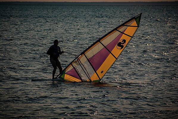 Wisconsin Photograph - Windsailing At Sunset In Door County by Deb Beausoleil