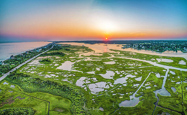 Seascape Photograph - Winnapaug Pond Panoramic View by Veterans Aerial Media LLC