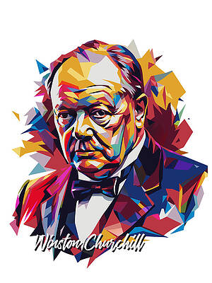 Motivational Digital Art - Winston Churchill Portrait WPAP Pop Art 01 by Vector Artnesia