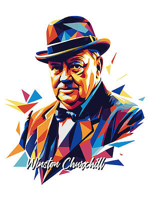 Motivational Digital Art - Winston Churchill Portrait WPAP Pop Art 03 by Vector Artnesia