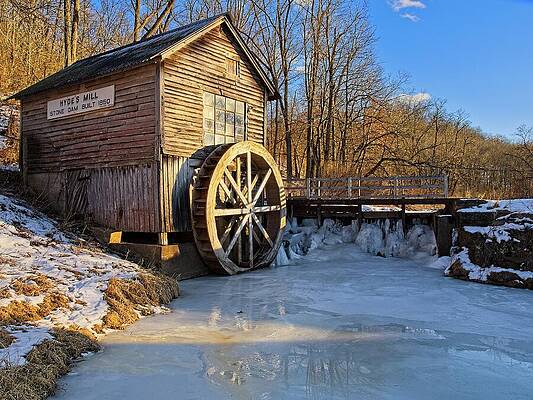 Historic Water Mill in Winter Wall Art