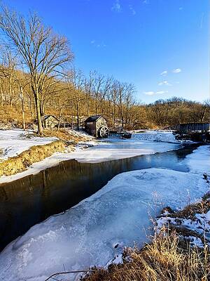 Winter Scene with Historic Mill Wall Art