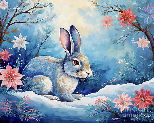 Vintage Wall Art featuring the ai art Winter Bunny by Macro Abundance