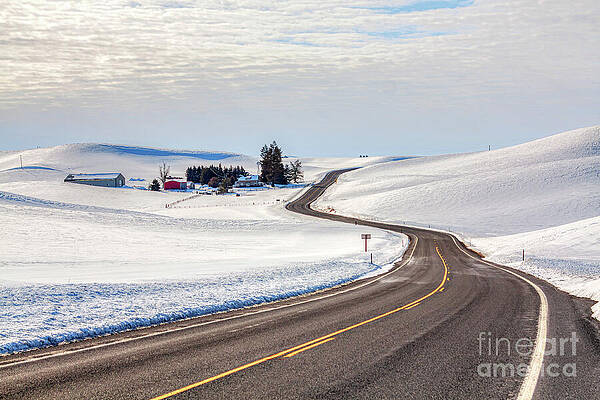 Serene Photograph - Winter Farmhouse By Winding Road - Palouse, Washington by Tatiana Travelways